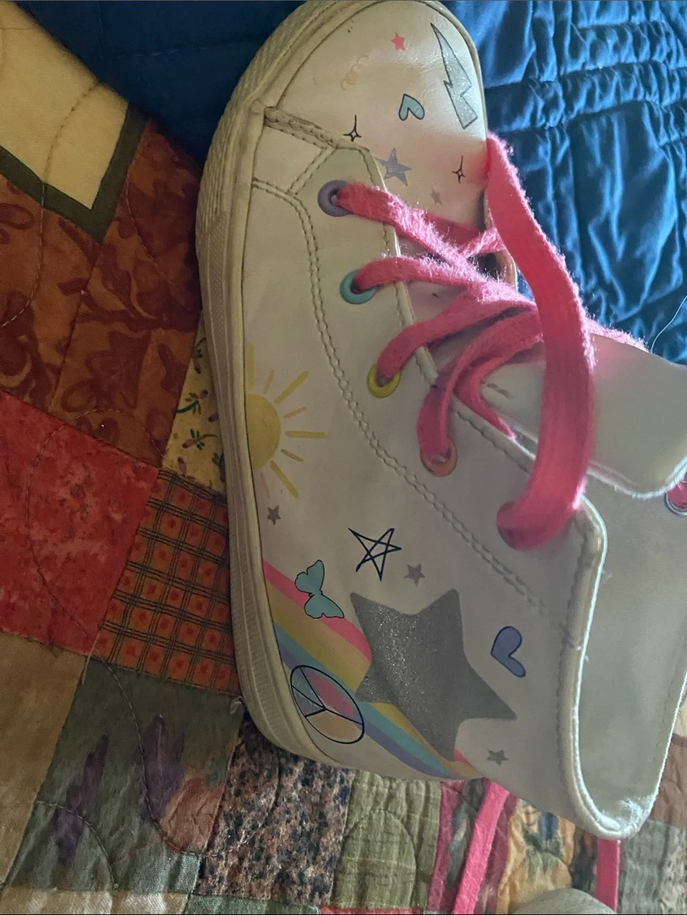 Kids Pink Lace-Up High Top Sneakers with Rainbow Unicorn Details